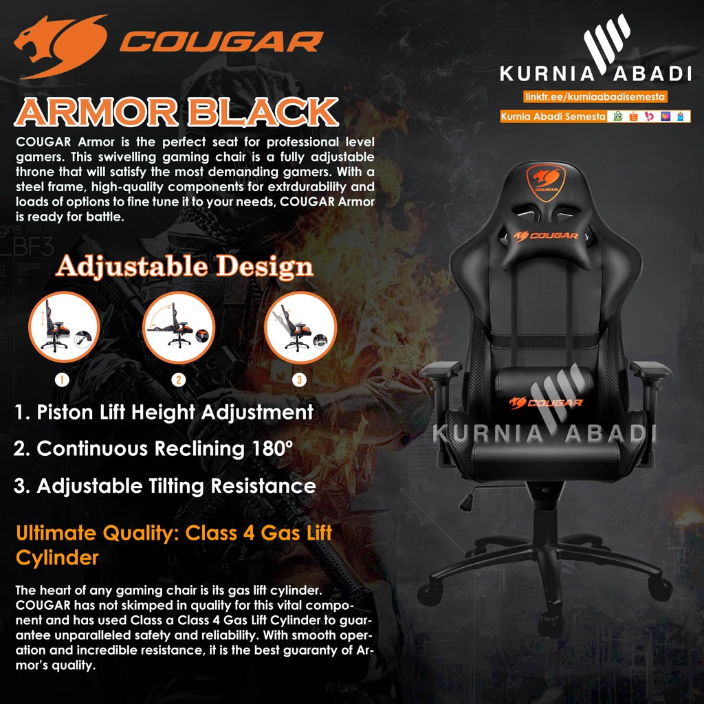 COUGAR GAMING CHAIR ARMOR / ARMOR BLACK ADJUSTABLE DESIGN KURSI GAMING