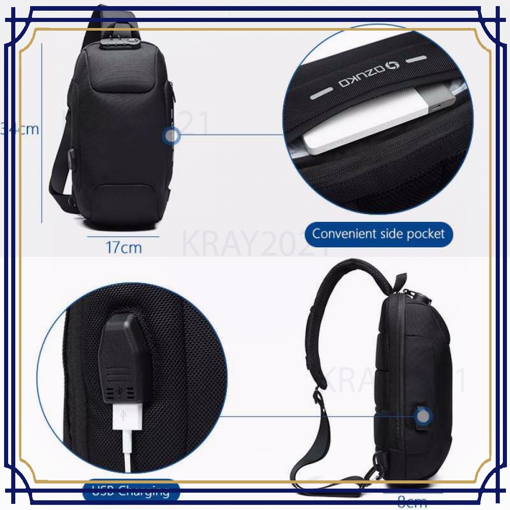 Tas Selempang Bag Coded Lock with USB Charger Port BG551