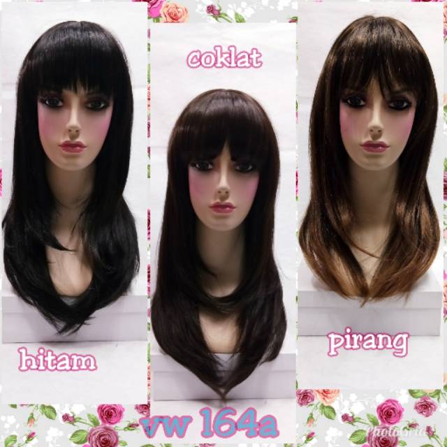 RAMBUT PALSU WIG WANITA PANJANG LURUS PONI DEPAN RAMBUT ASLI 164A - WIG KOREA NATURAL ALAMI