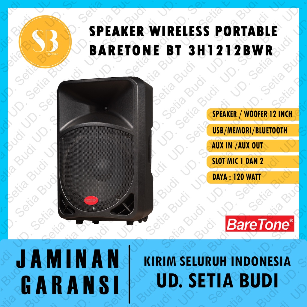 Speaker Wireless Portable Baretone BT 3H1212BWR