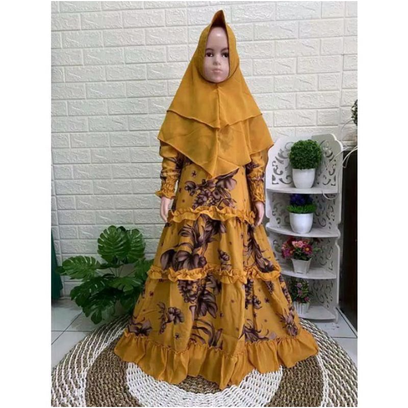 PROMO GAMIS SET HIJAB ANAK / GAMIS KATUN MOTIF BUNGA SEPATU SET HIJAB 2022 MURAH