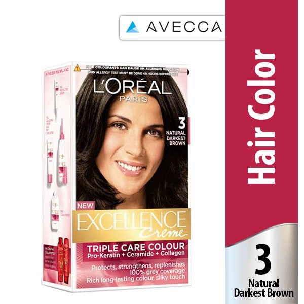 Loreal Excellence Cream Color 3 / L'oreal Hair Color Cream / Pewarna Rambut Loreal