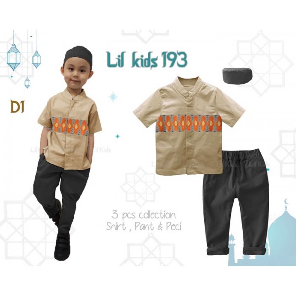 IMPORT LK193 D1 Baju Koko Muslim India Anak Coklat Celana Lengan Pendek Kopiah Peci Pakistan Punjabi