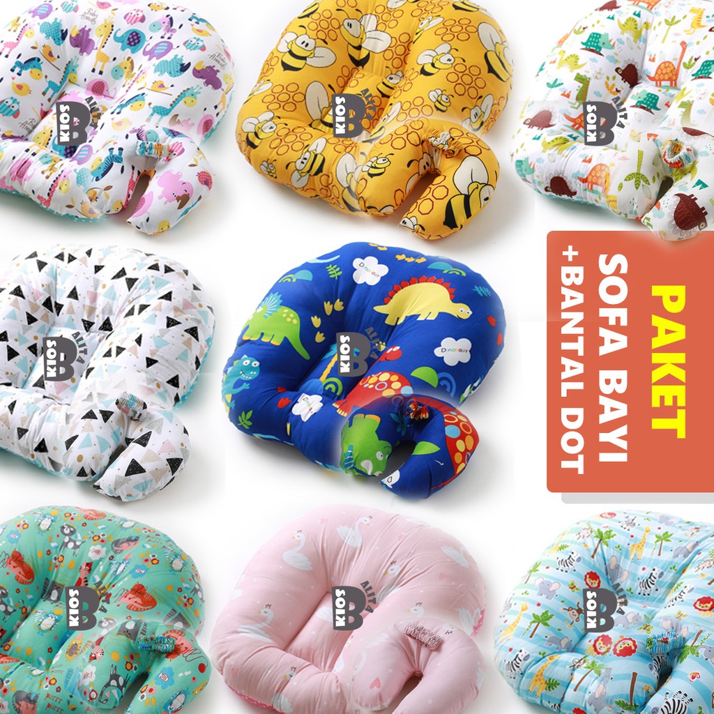 PAKET TEMPAT TIDUR KASUR BAYI 2in1 MULTIFUNGSI SOFA BAYI + BANTAL DOT BAYI