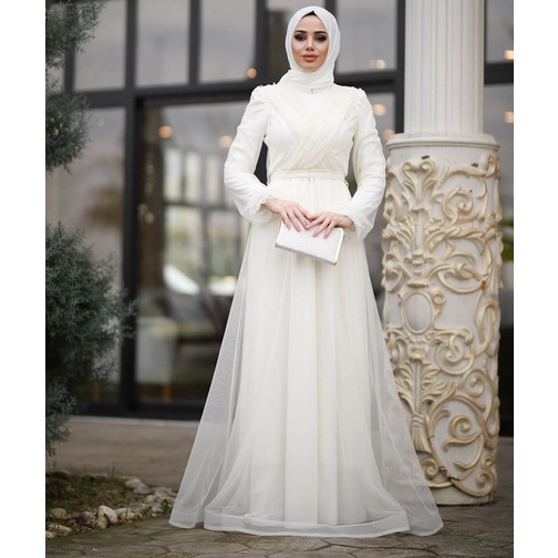 Gaun hijab muslim tertutup bridal pernikahan murah