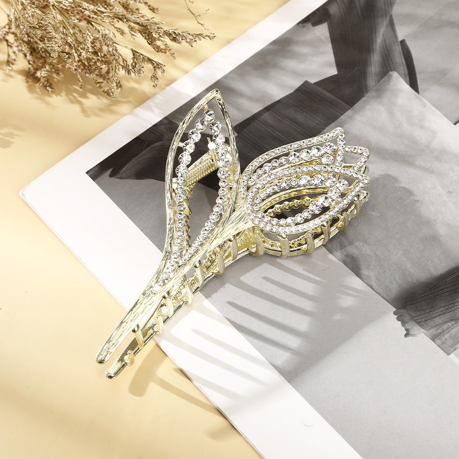 Jepit Rambut Ponytail Bahan Metal Alloy Bentuk Bunga Aksen Kristal Mutiara Gaya Korea Untuk Wanita