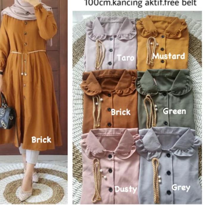 Baru - ORIYA TUNIK - LD100 Tunik Shakila  / Kancing Aktif Free Belt Midi Dress / R.7 - 262-6067