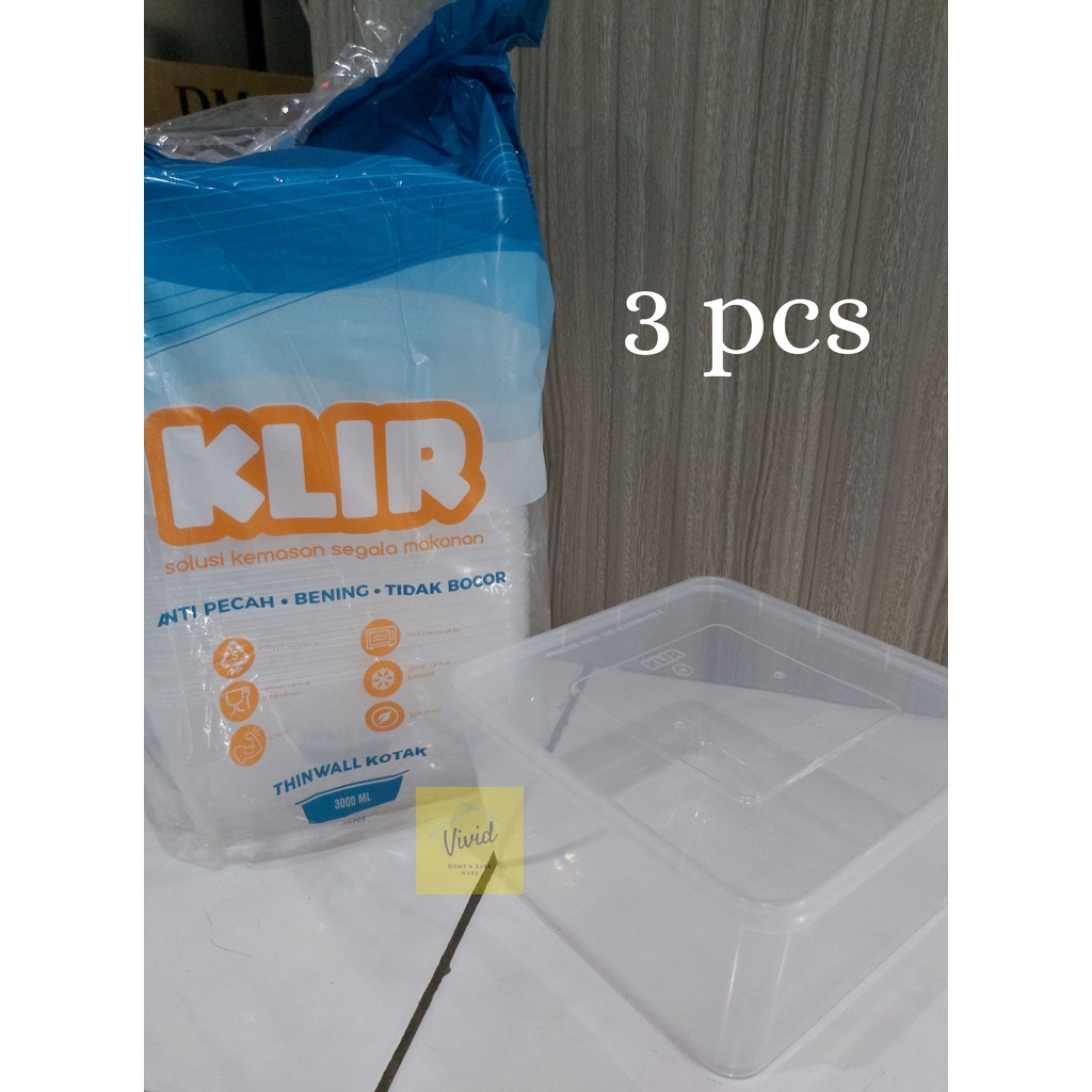 Jual Thinwall Kotak Persegi KLIR 3000 Ml Kotak Makan ANTI PECAH 3 Pcs Shopee Indonesia