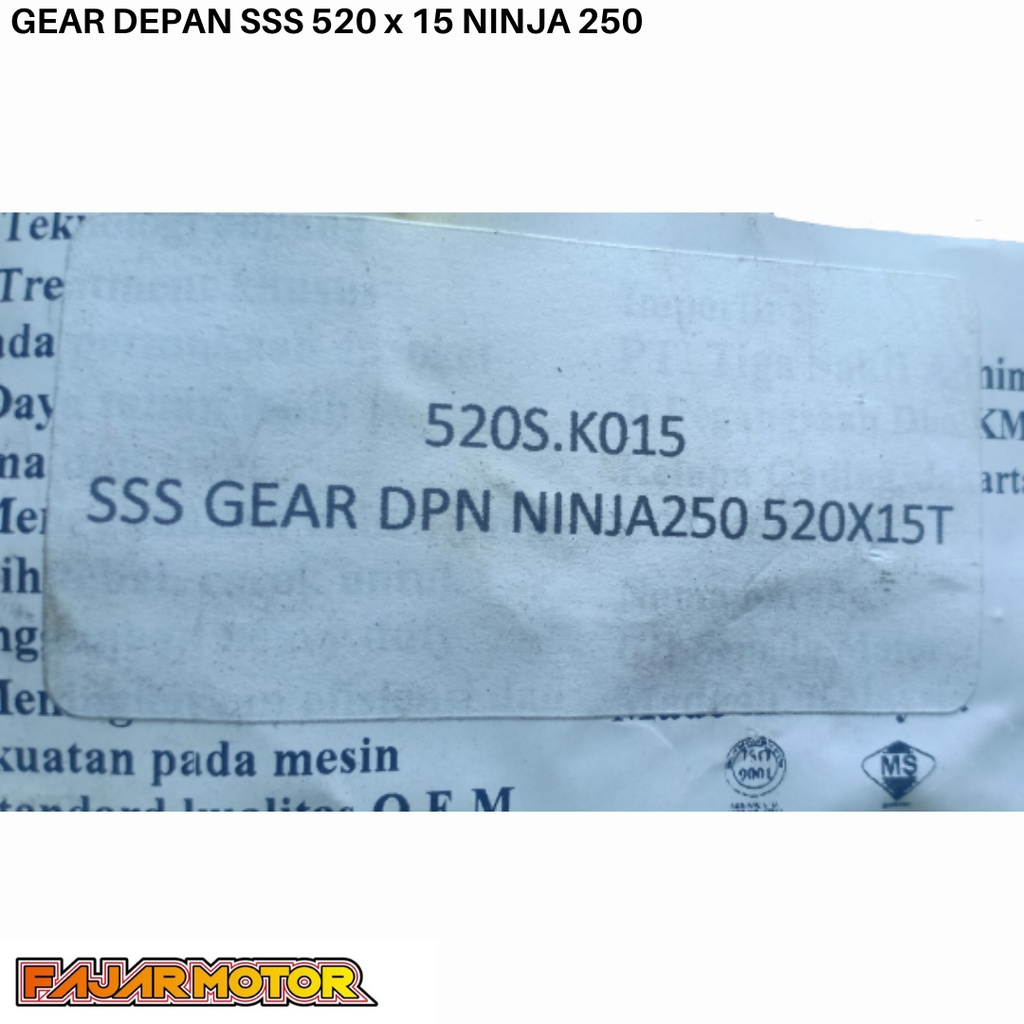 SSS GEAR GER DEPAN 428 520 JUPITER VIXION R15 MEGAPRO GL CB150R SUPRA SATRIA FU SMASH SHOGUN GIR FRONT SPROCKET-15sss 520 ninja 250