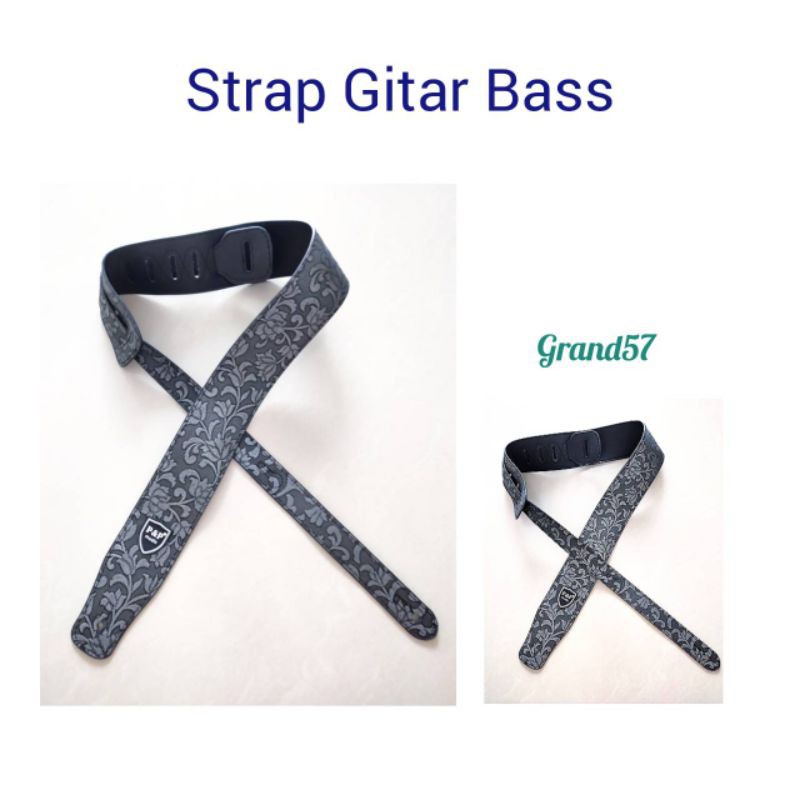 Strap gitar bass kulit motif grey abu abu pu leather