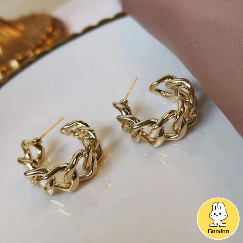 Anting Stud Model Rantai Rongga Bahan Logam Gaya Retro -Doo