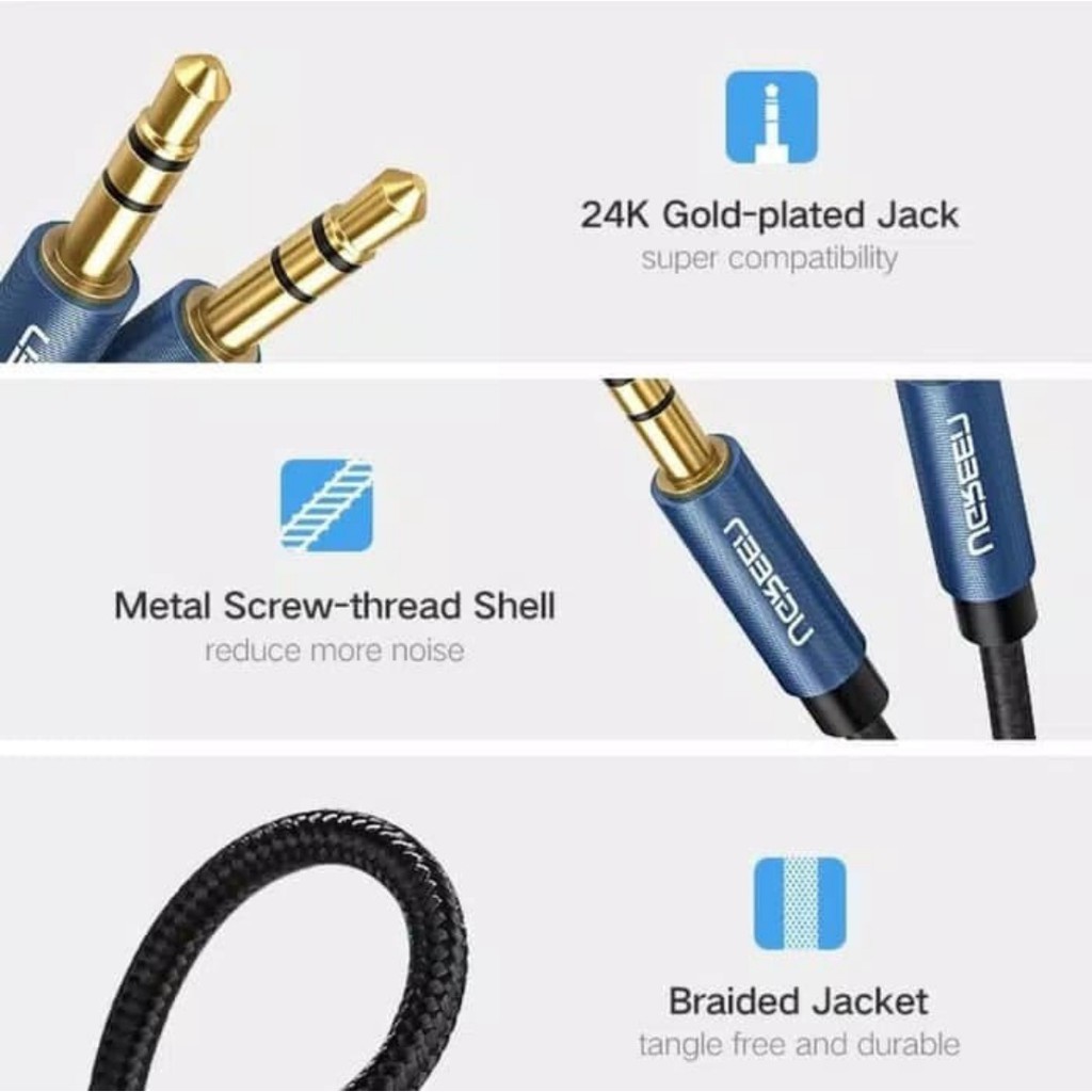 Ugreen Kabel Nylon Braided Audio Jack 3.5mm Extension 100cm Kabel Aux Male to Male 3.5mm Tali Sepatu