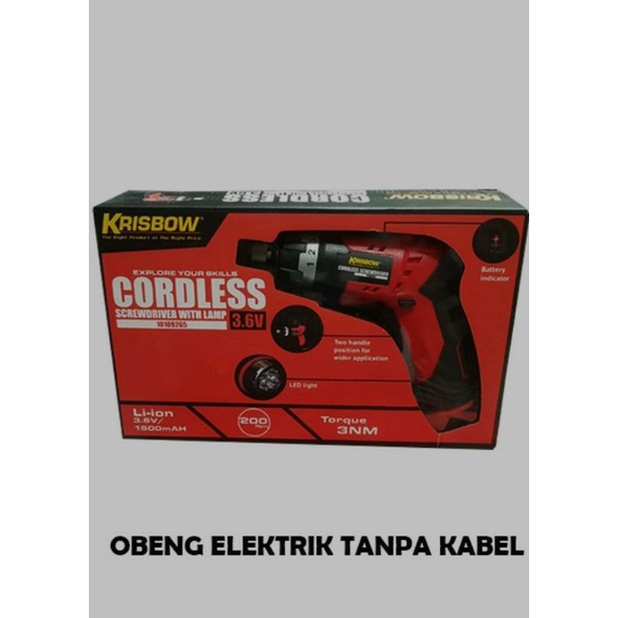 KRISBOW CORDLESS SCREWDRIVER 3,6V/ACE OBENG NIRKABEL DENGAN LAMPU 3,6V IRCS361/KRISBOW BOR RECHARGE/