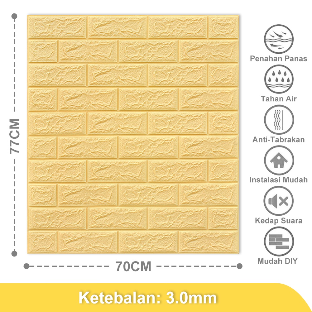 Wallpaper Dinding Foam 3D Dekor Kamar Motif Batu Bata Wallpaper High Quality-Kuning(3mm)