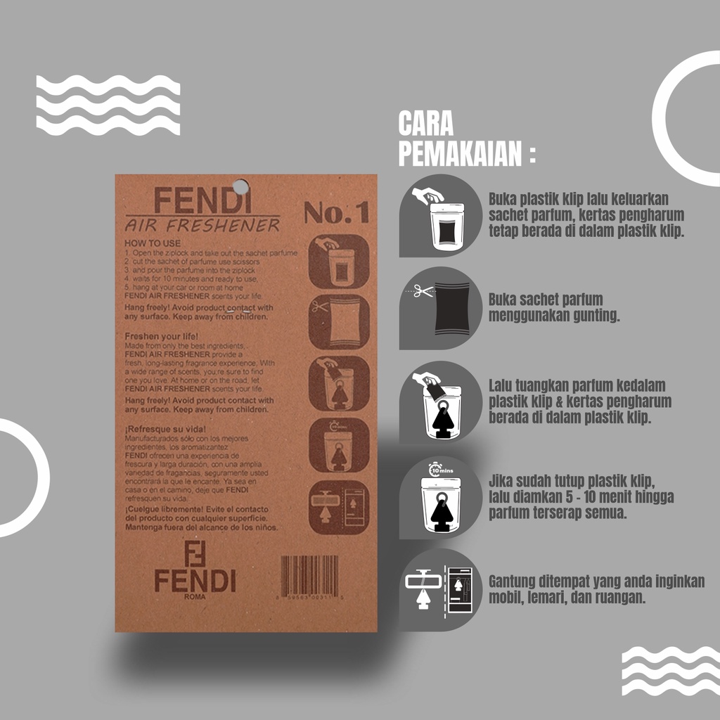 Parfum Pewangi Mobil Gantung Mewah Tahan Lama Kertas Refill - Pengharum Ruangan Premium - FENDI AIR FRESHENER