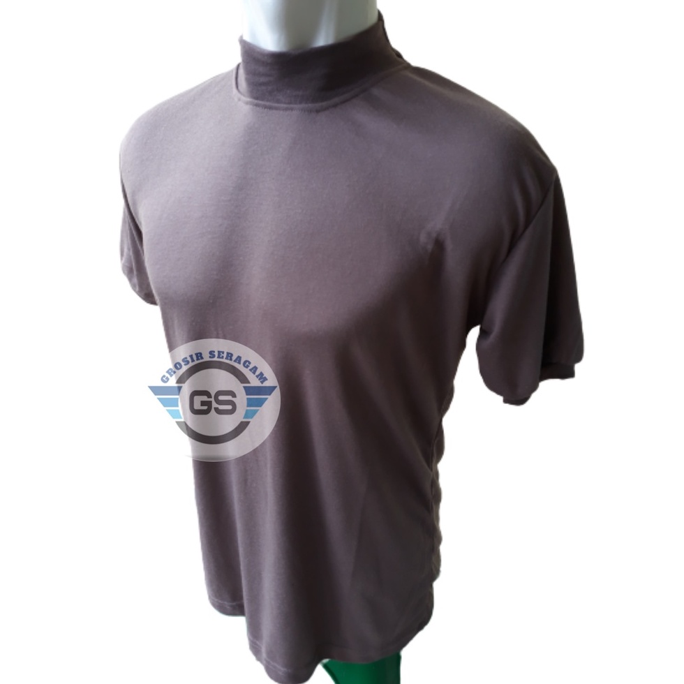 Kaos COKLAT POLISI Polos Kerah Tinggi Kaos Satpam Leher Tinggi