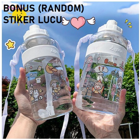 Botol Minum Sport 1Liter 2Liter Dengan Stiker Lucu 1L 2L 1000 2000 ML Outdoor Motivasi Olahraga Viral LADALA