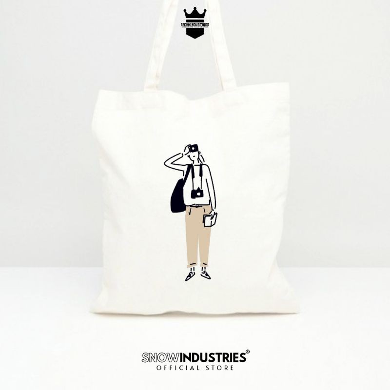 Tote Bag Wanita Pria Kanvas Premium Line Draw Ilustration