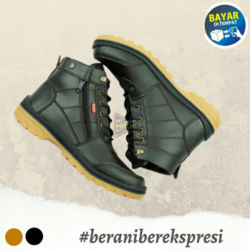 Sepatu Pria boots Riding Casual Bahan kulit Kekinian