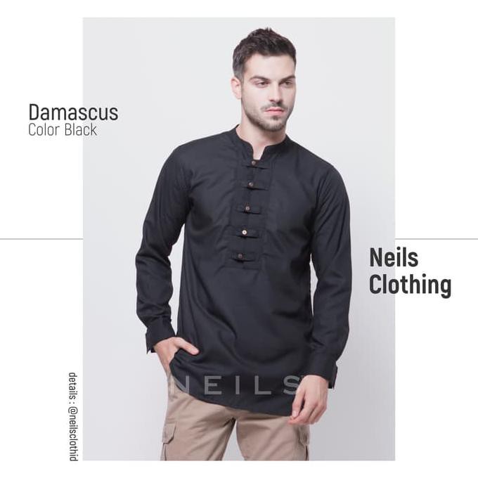Fashion Tren Baju Koko Muslim Pria Neils Damascus Black Fashion Modern