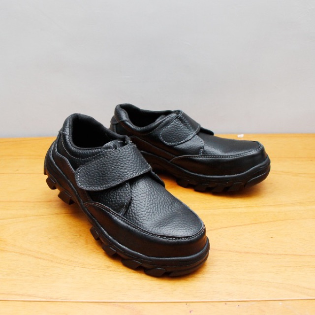 Sepatu safety pendek kerja bahan kulit sapi asli slip on