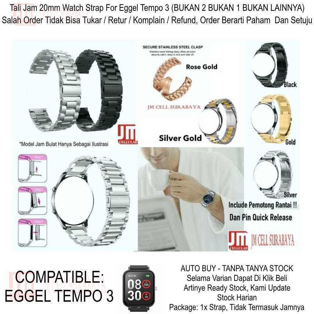 Metal Watch Strap Eggel Tempo 3 Kotak - Tali Jam Tangan 20mm Real Stainless Steel Bukan Hollow