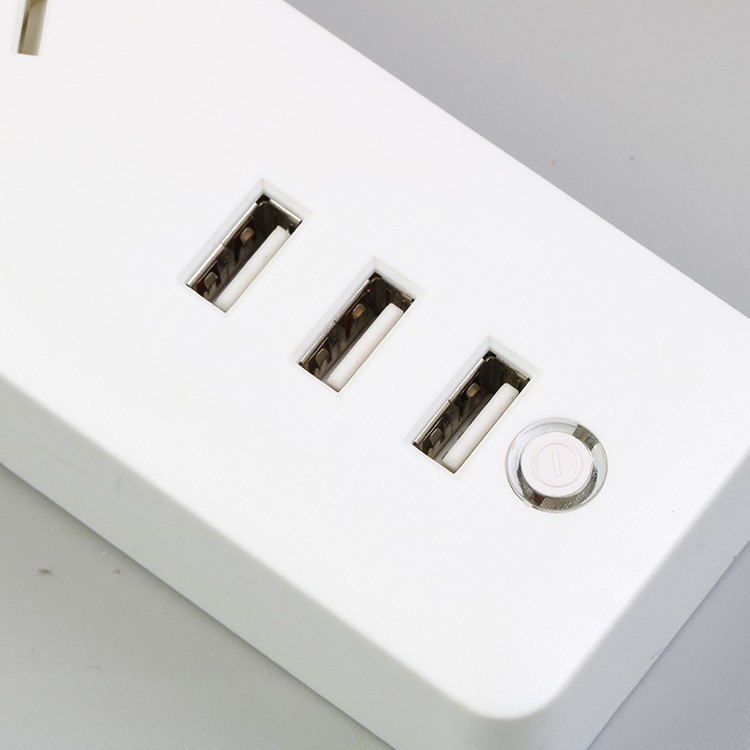 Grab Medan Powerstrip 3 USB Port + 3 Electric Plug dengan LED Indikator - White