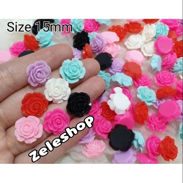 RESIN BUNGA MAWAR FULL COLOUR SIZE 15MM / HIASAN TASBIH DIGITAL