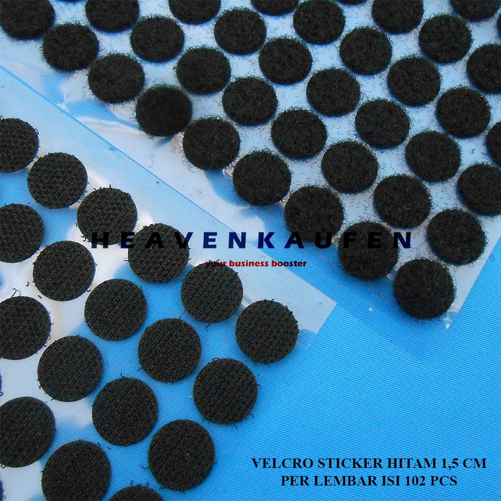 Velcro Sticker Kretekan Prepetan Stiker Bulat Hitam 1,5 cm Harga Per Lembar (Sisi Kasar + Sisi Halus) isi 102 Pcs