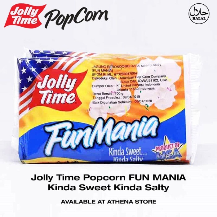 

Instant-Camilan- Popcorn Jolly Time Fun Mania Kinda Sweet Kinda Salty 100Gr -Camilan-Instant.