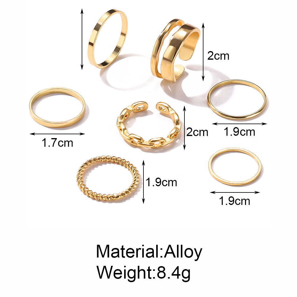 7pcs/set Gold Simple Rings Set Retro Ring Jewelry Accessories