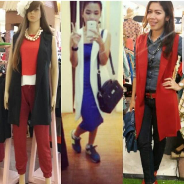 Long Vest blazer hitam / putih