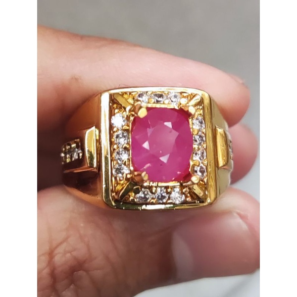 cincin pria ruby asli natural cutting berlian cincin laki batu ruby