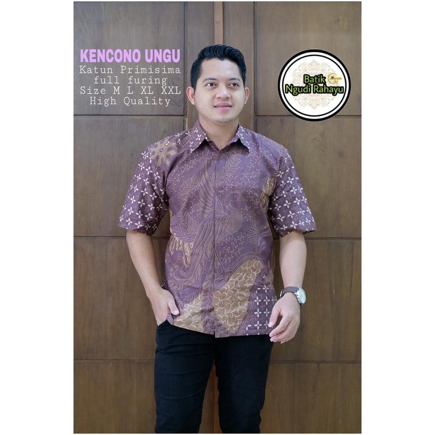 BATIK PREMIUM KENCONO UNGU KEMEJA BATIK SOLO PRIA LENGAN PENDEK LAPIS FURING ATASAN PREMIUM MODERN K