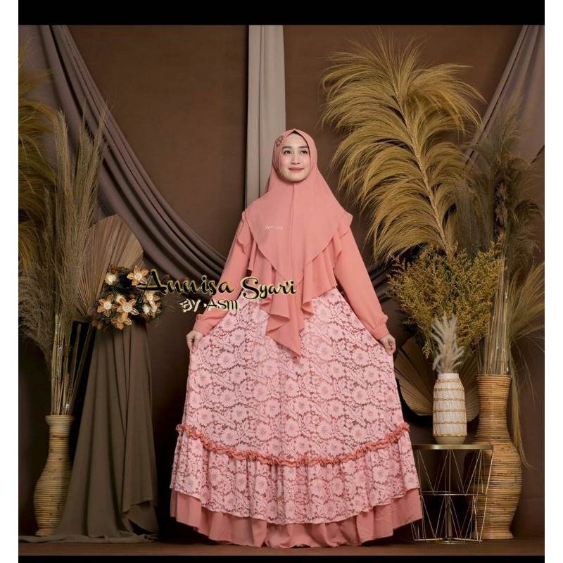 Gamis Lebaran Terbaru 2021 - Gamis Annisa Syari By Asm Terbaru | Bahan Brukat X Ceruty Babydoll Baru
