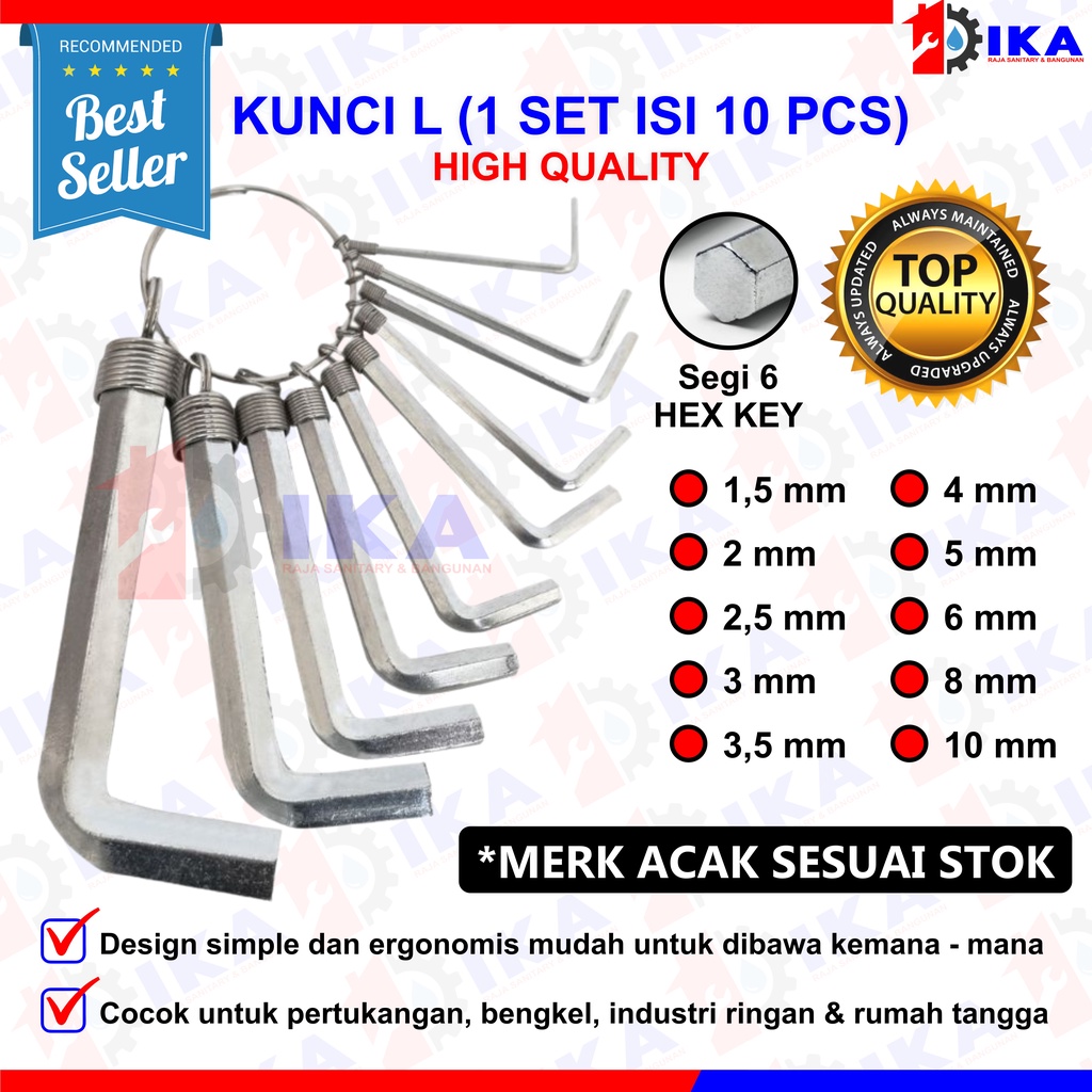 FREED KUNCI L SET HEX KEY RING 1 2 3 4 5 6 7 8 9 10 MM 10IN1 TOOLS