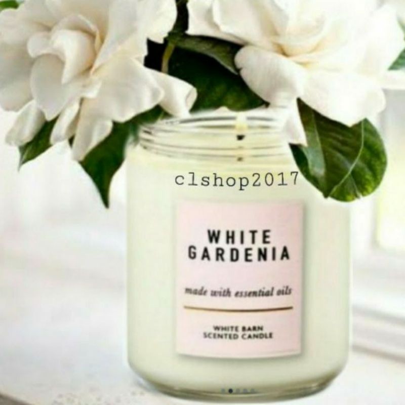 BATH &amp; BODY WORKS BBW WHITE GARDENIA MADE WITH ESSENTIAL OILS WHITE BARN 1 SINGLE WICK SCENTED CANDLE 198 G PENGHARUM RUANGAN
