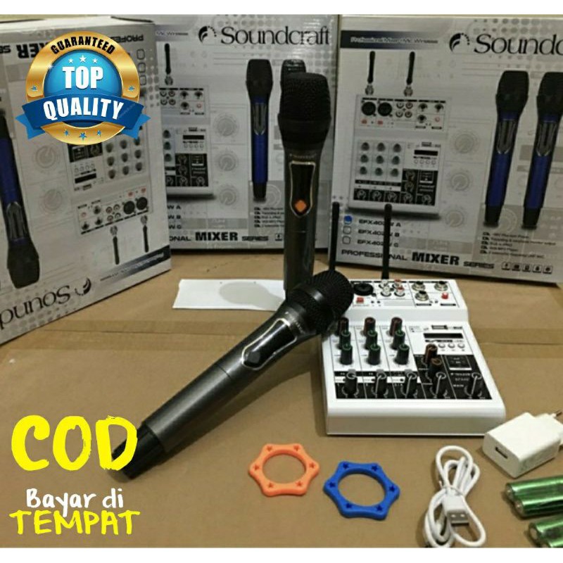 MIXER MICROPHONE SOUNDCRAFT EFX402W / EFX 402W / EFX 402 W MIXER 4 CHANNEL + 2 BUAH MICROPHONE