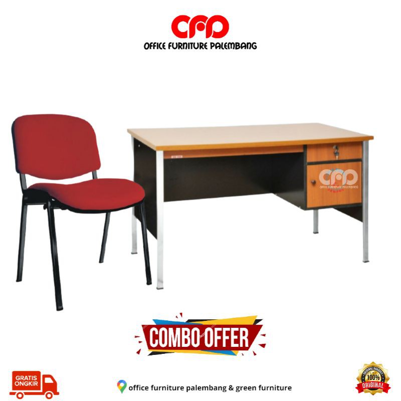 paket meja kerja + kursi susun meja kantor meja tulis kursi statis mt 570 + iso chair