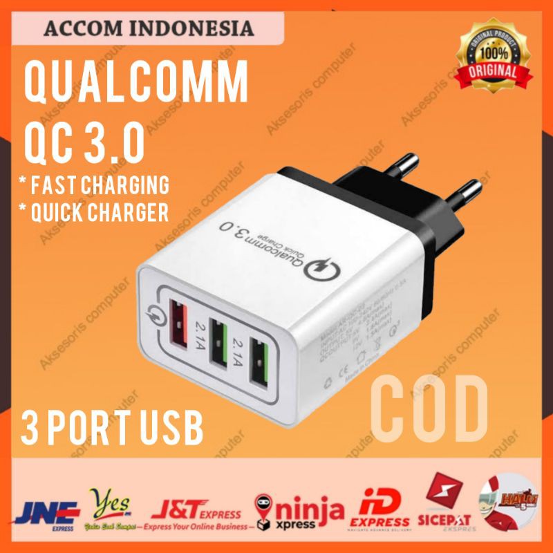 BISA COD KEPALA CHARGER FAST CHARGING / QUALCOMM QUICK CHARGE / CHARGER 3.0 3 PORT 3 USB ORIGINAL