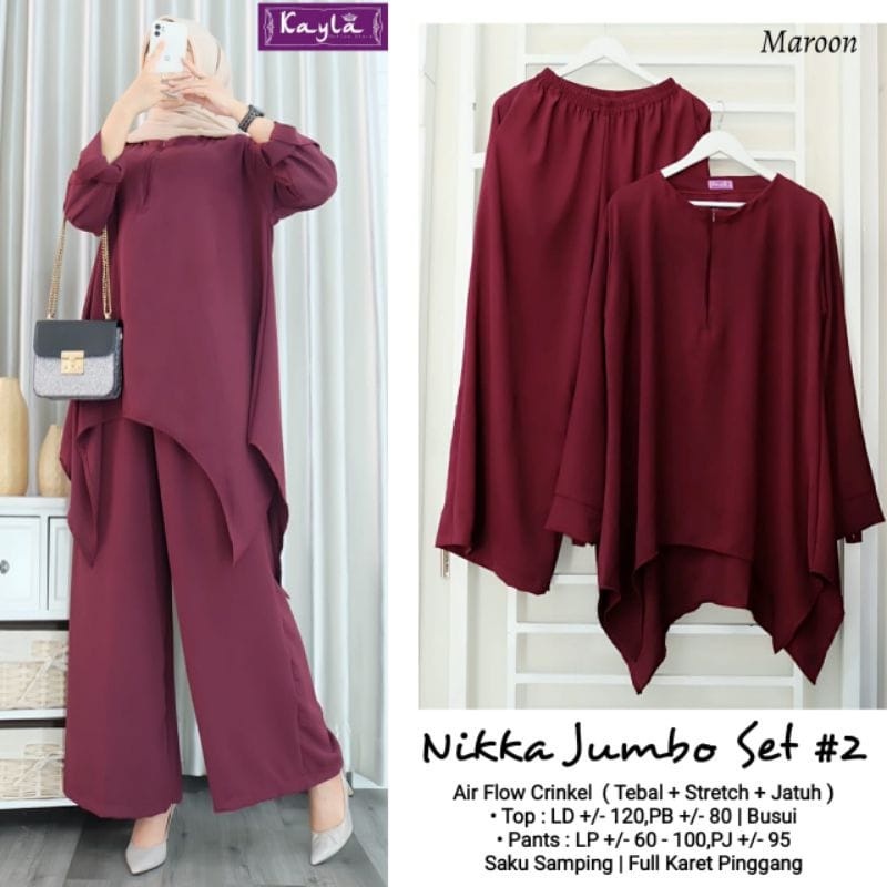 BISA COD TERBARU NIKKA JUMBO SET BAHAN CRINGKEL FASHION MUSLIM BAHAN KATUN RAYON LD 120