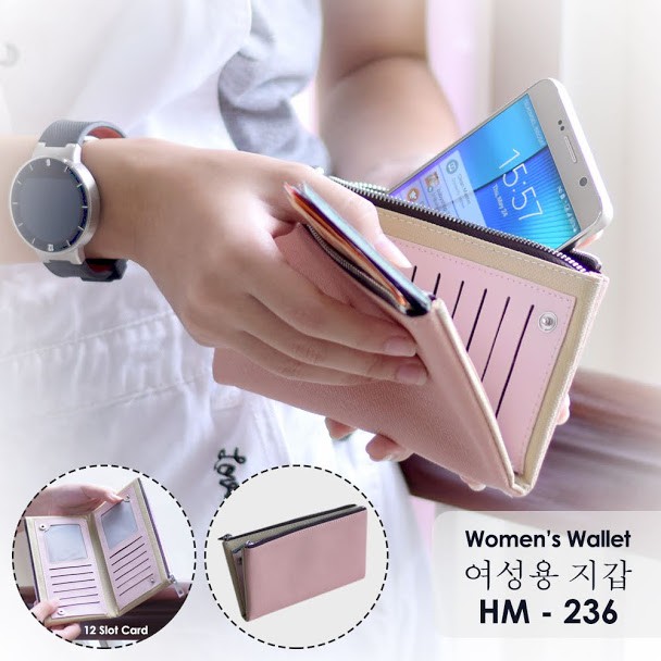 Dompet Wanita import HM-236 Dompet Cewek / Cewe Kartu ATM Panjang Kulit Import Murah / dompet lipat