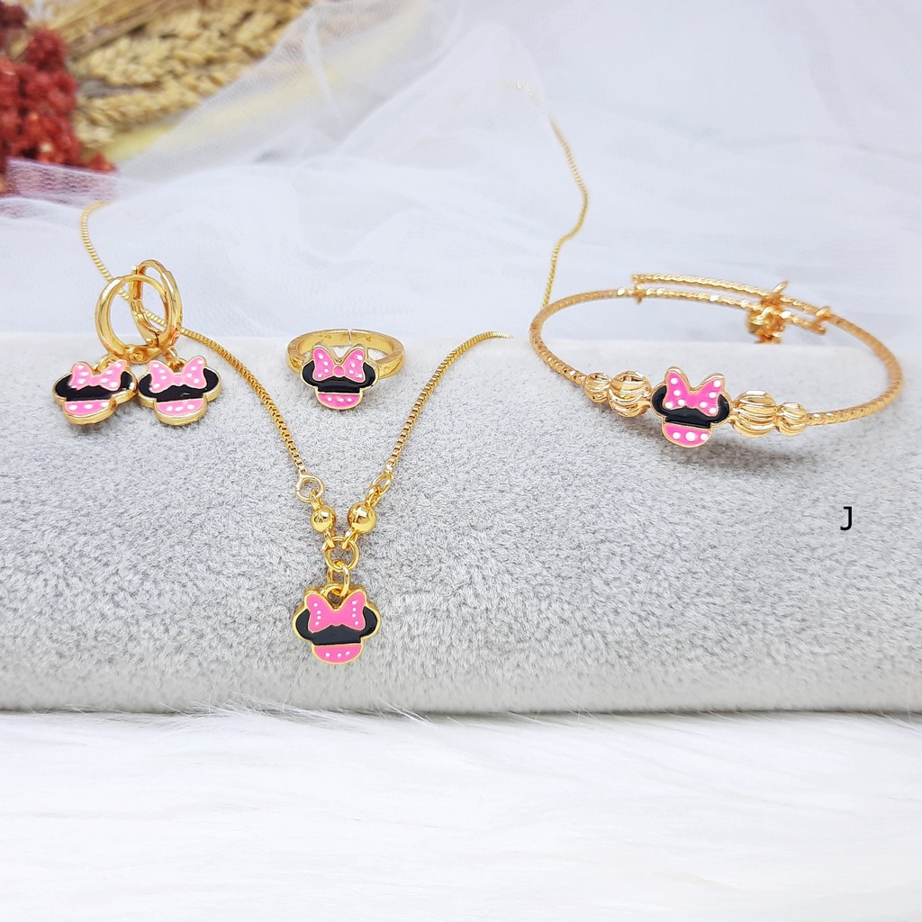 Set Xuping Anak Kalung Koye Gelang Anting Cincin Karakter Kartun Miki Polkadot - BS028