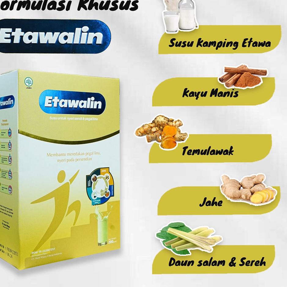 

IdCc1C6--ETAWALIN - Susu Kambing Etawa Murni JaheTemulawak Kayu Manis Daun Salam & Sereh Bantu Atasi Osteoporosis Tingkatkan Kepadatan Tulang Sendi Anti Asam Urat Rematik Reumatik Nyeri Lutut Pinggang Bahu Punggung Cocok Untuk Segala Usia Teruji Klinis