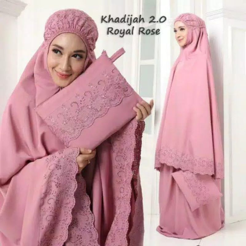 Mukena khadijah pasteleena free tas cantik bordir renda mewah pastelina katun mikro