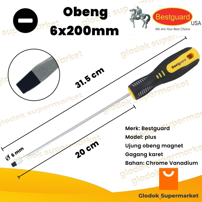 Obeng Minus 8 inch Bestguard Diameter 6mm Panjang Besi 20cm Magnet C403