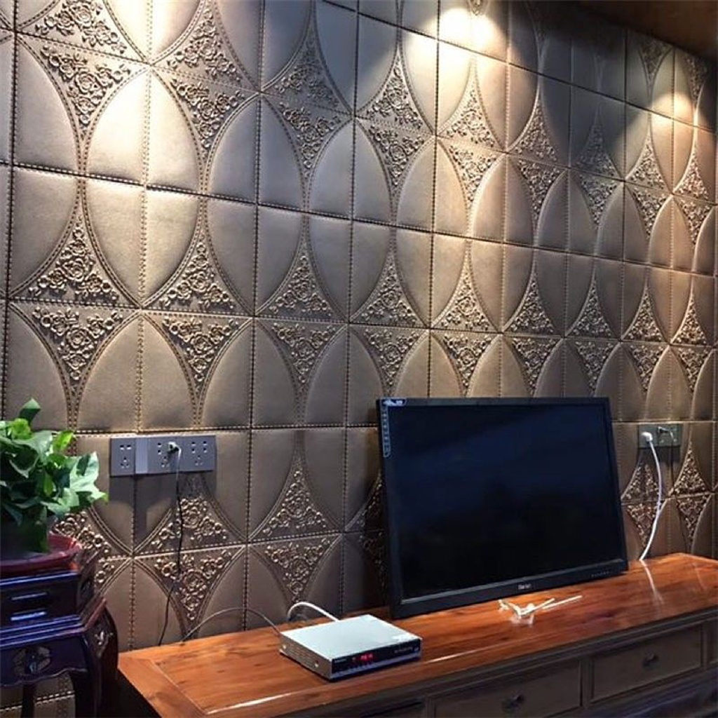 ☛TK☚ Wallpaper Dinding Sticker Foam / Wallfoam Brickfoam 3D Motif Batik Bunga Mawar 35cm x 35cm R782