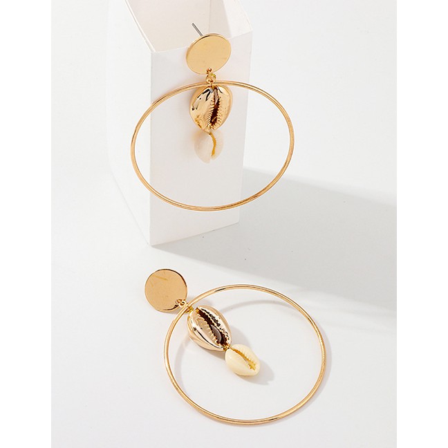 LRC Anting Tusuk Fashion Gold Natural Shell Metal Ring Earrings F61380