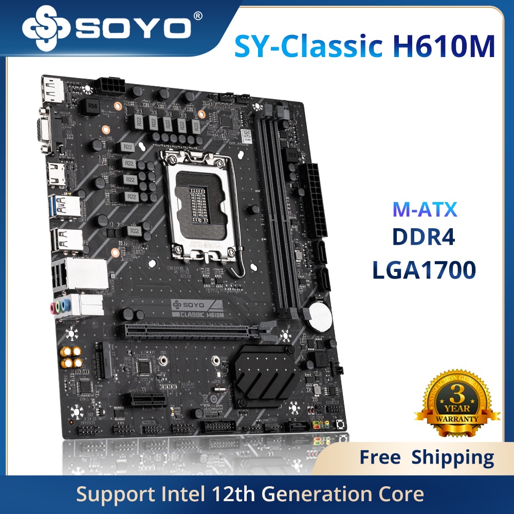 PREORDER SOYO Classic H610M Dual channel DDR4 Computer Motherboard PCIE4.0x16 M.2 SSD Support CPU 12