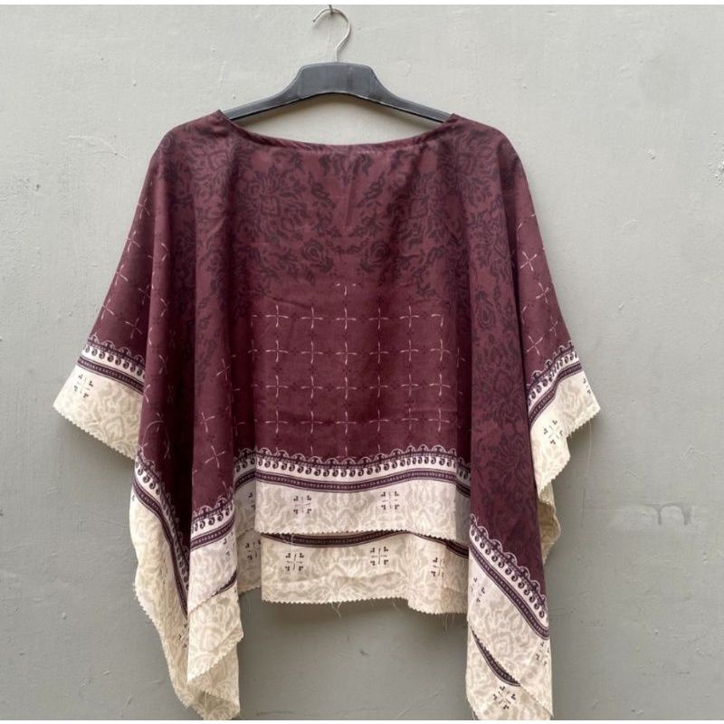 OUTER SCARF KIMONO WANITA MOTIF ANGGREK MAROON TERBARU 2022
